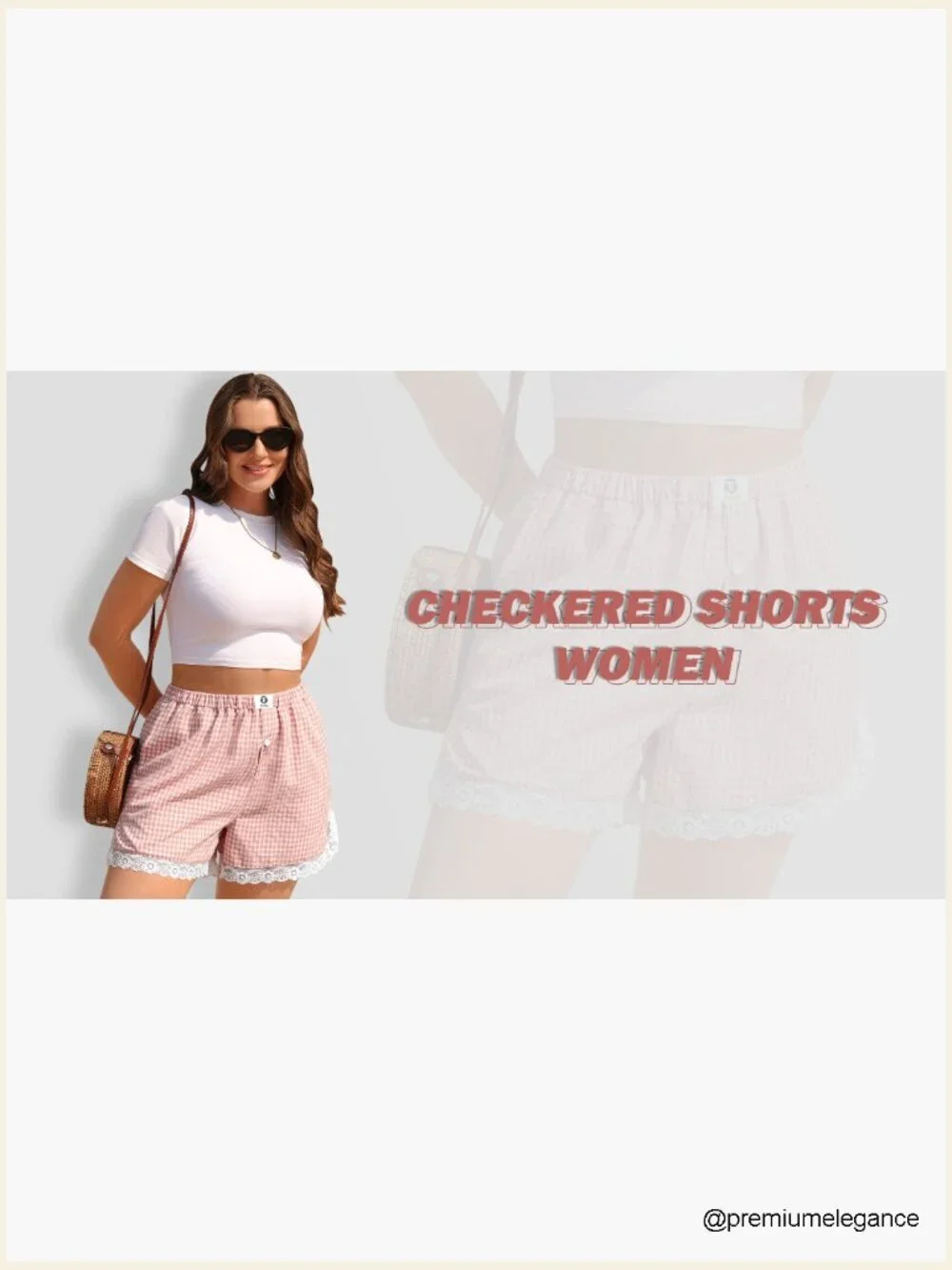 Gingham Lace Trim Boxer Shorts for Women Pajama Lounge Summer Casual Bottoms